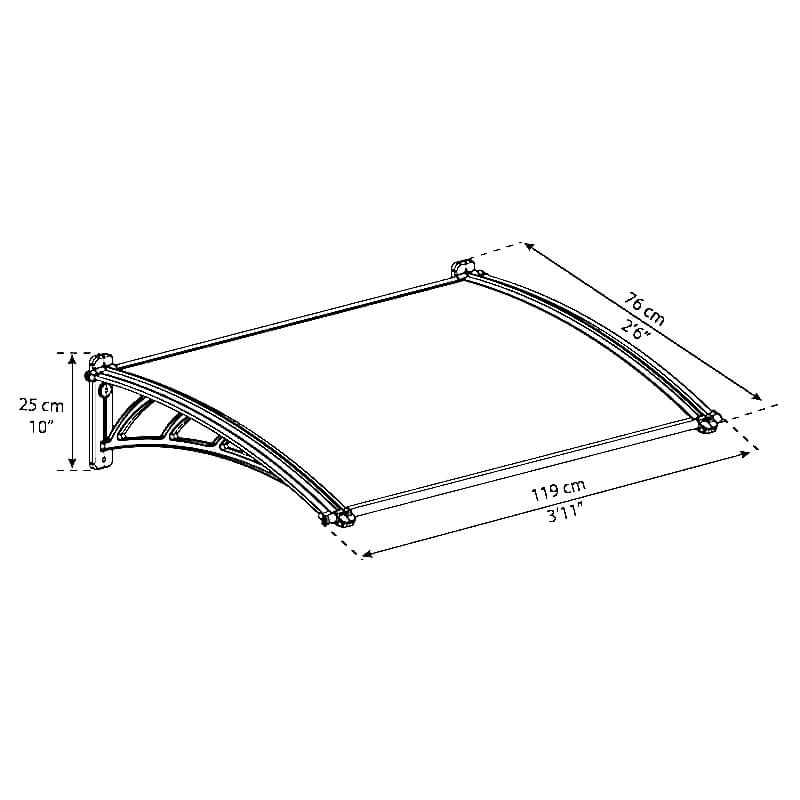 Palram Canopia Neo 1180 Grey Twinwall Door Canopy Technical Drawing
