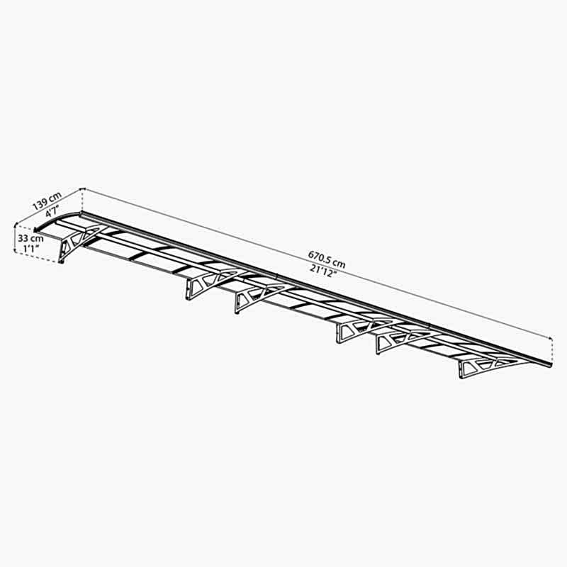 Palram Canopia Amsterdam 6690 Grey Clear Door Canopy Technical Drawing