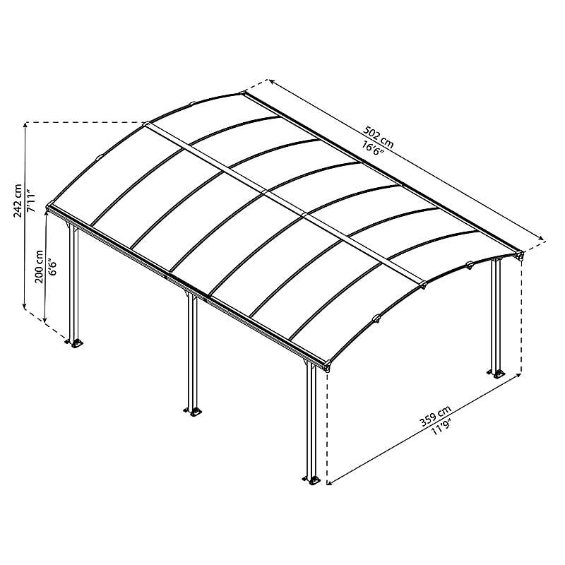 12' x 16' Palram Canopia Tucson 5000 Garden Gazebo (3.6m x 5m) Technical Drawing