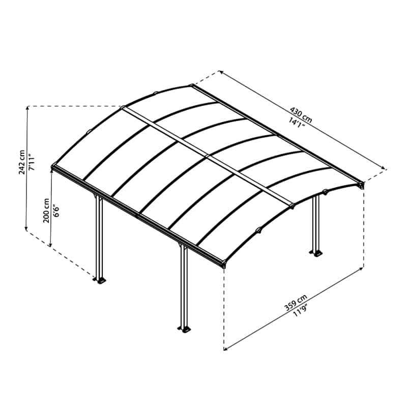 12' x 14' Palram Canopia Tucson 4300 Garden Gazebo (3.6m x 4.2m) Technical Drawing