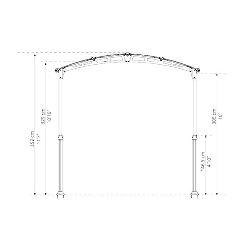 12' x 16' Palram Canopia Arcadia Alpine 5000 Grey Metal Carport (3.59m x 5.02m) Technical Drawing