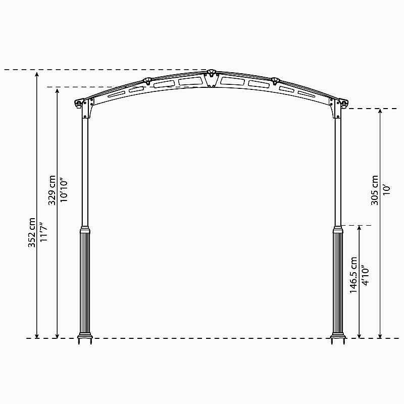 12' x 35' Palram Canopia Arcadia Alpine 10600 Grey Metal Carport (3.59m x 10.72m) Technical Drawing