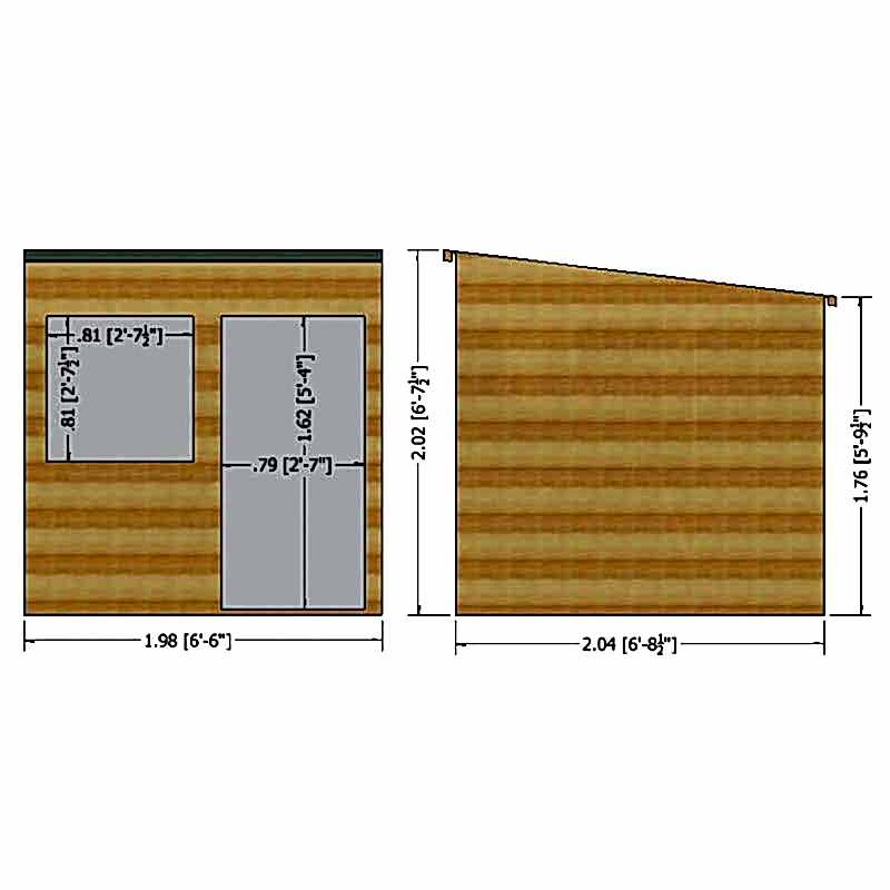 6'7 x 7' Shire Shiplap Pent Wooden Garden Shed (2.01m x 2.15m) Technical Drawing