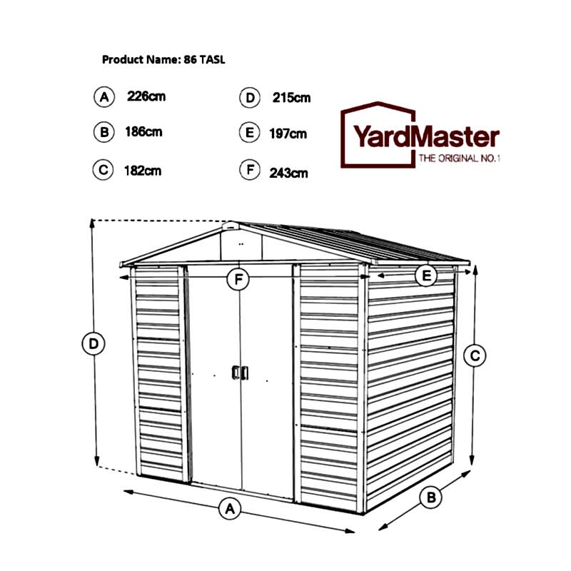 8' x 6' Yardmaster Shiplap Metal Shed Anthracite Finish (2.43m x 1.97m) Technical Drawing