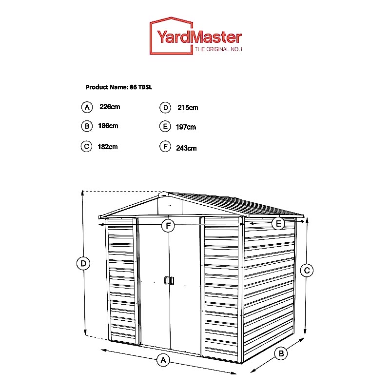 8' x 6'6 Yardmaster Shiplap Metal Shed Brown Finish (2.43m x 1.97m) Technical Drawing