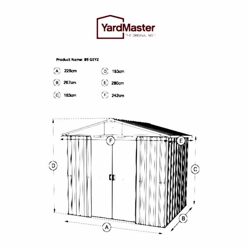 8' x 9' Yardmaster Green Metal Shed (2.42m x 2.80m) Technical Drawing