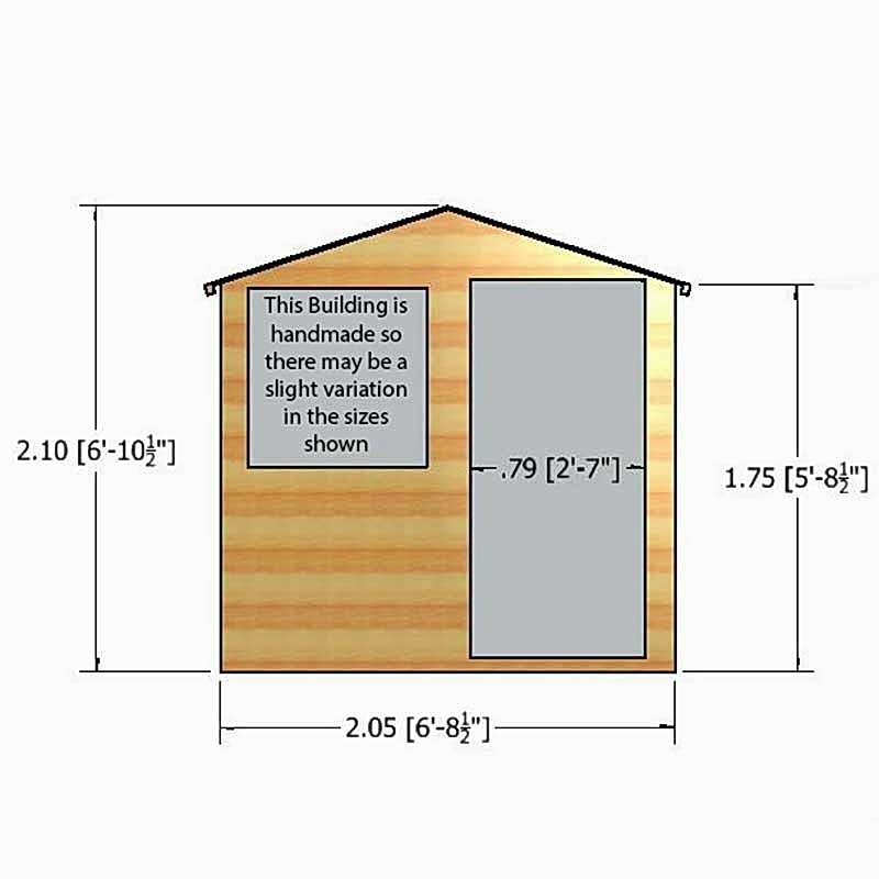 6'9 x 6'6 Shire Abri Apex Wooden Garden Shed (2.05m x 1.98m) Technical Drawing