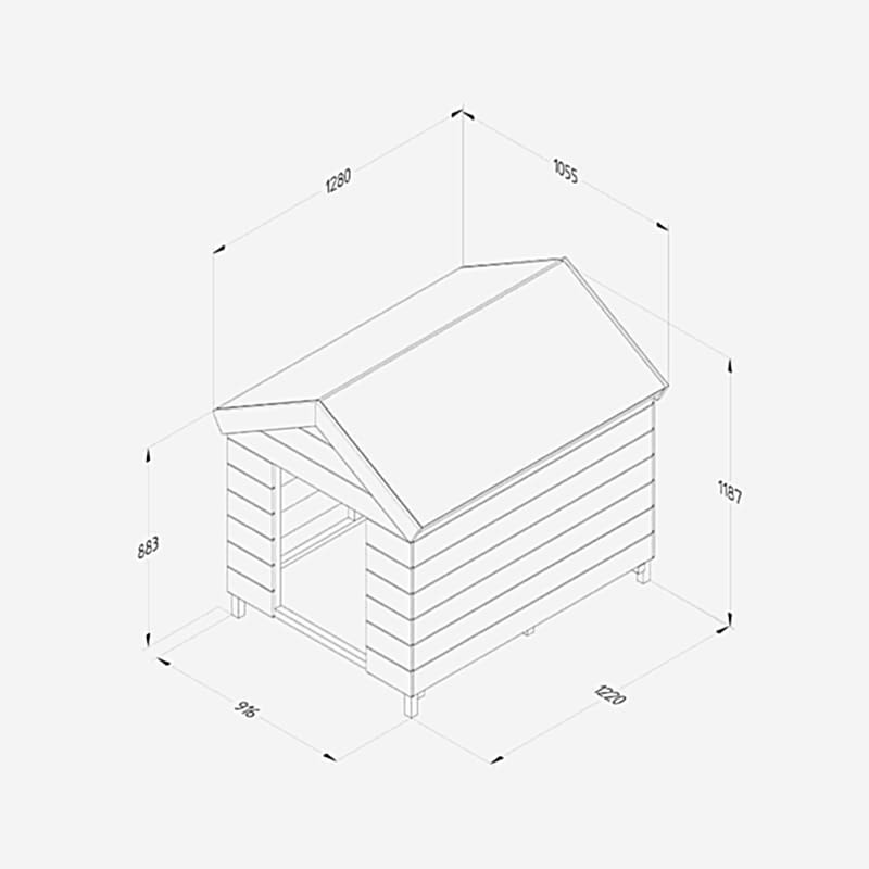 4'2 x 3'6 Forest Hedgerow Wooden Dog Kennel - Pet House (1.28m x 1.06m) Technical Drawing