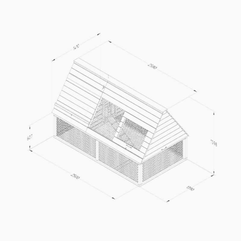 8'6 x 4'8 Forest Hedgerow Wooden Raised Large Chicken Coop (2.58m x 1.41m) Technical Drawing