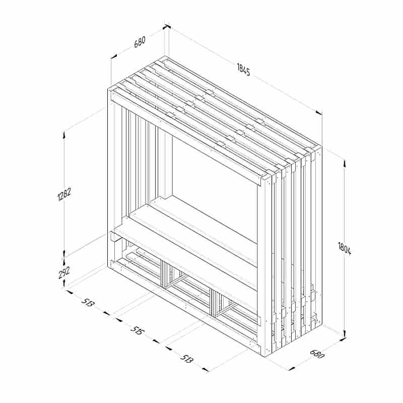 Forest Amalfia Wooden Garden Arbour Seat 6'1 x 2'3 (1.85m x 0.68m) Technical Drawing