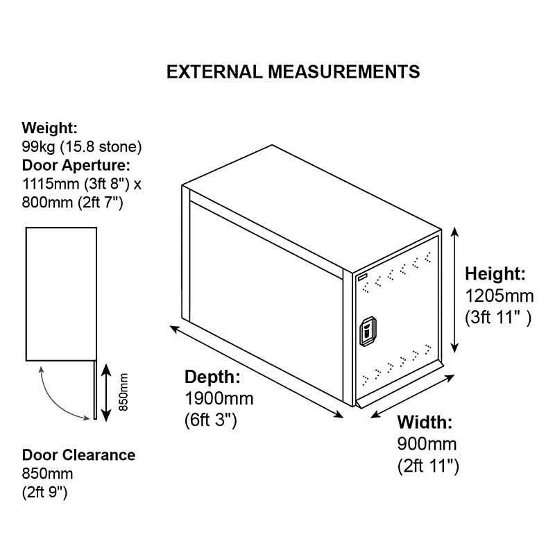 3' x 6'2 Asgard Premium Twin Bike Shed (0.9m x 1.9m) Technical Drawing