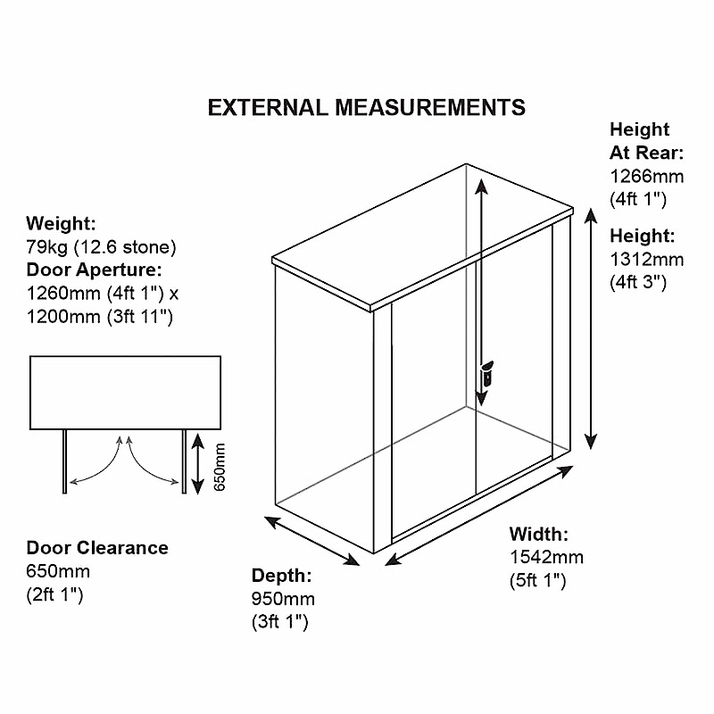 5' x 3' Asgard Securestore Metal Shed (1.5m x 0.95m) Technical Drawing