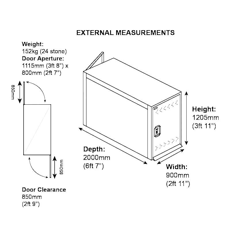 2'11 x 6'3 Asgard Premium Double Ended Metal Bike Shed (0.9m x 1.9m) Technical Drawing