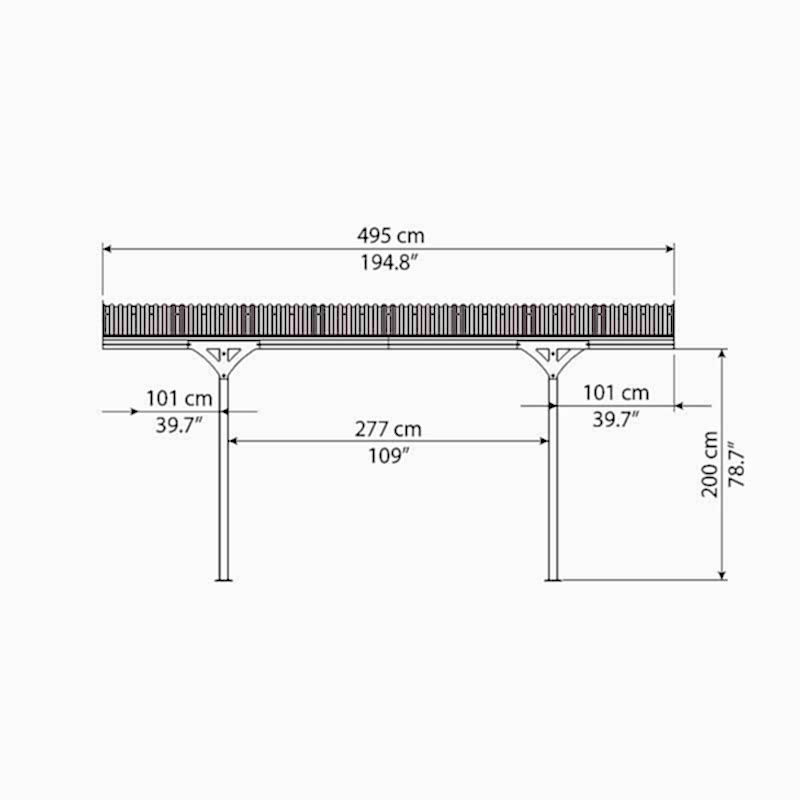 16x10 Palram Canopia Grey Carport Atlas 5000 Technical Drawing