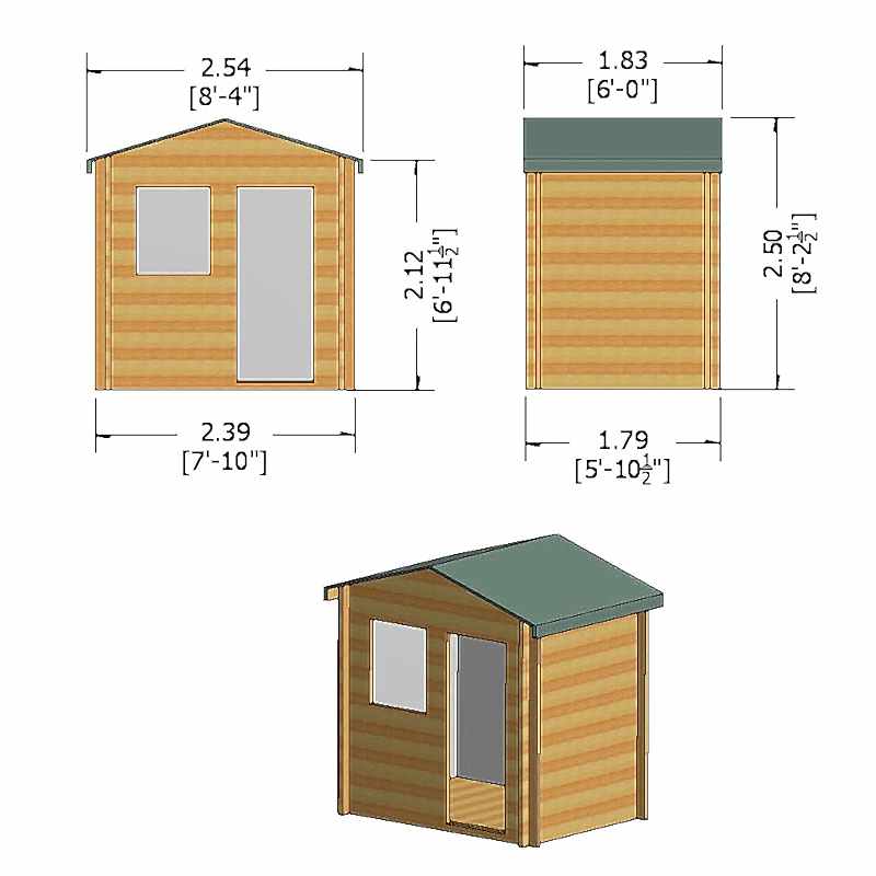 Shire Avesbury 2.5m x 1.8m Log Cabin Summerhouse (19mm) Technical Drawing