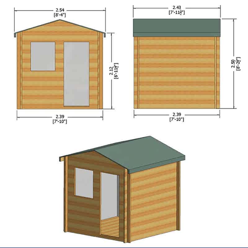 Shire Avesbury 2.5m x 2.4m Log Cabin Summerhouse (19mm) Technical Drawing