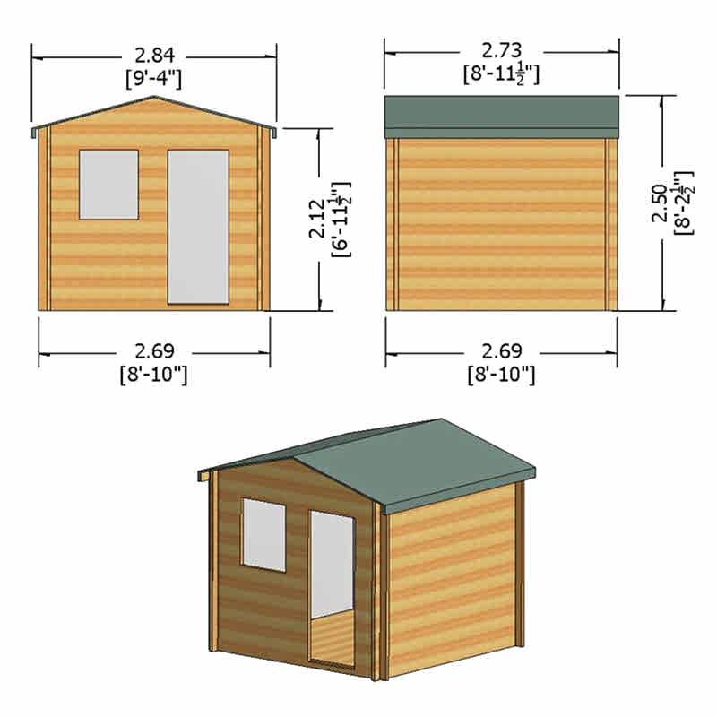 Shire Avesbury 2.8m x 2.7m Log Cabin Summerhouse (19mm) Technical Drawing