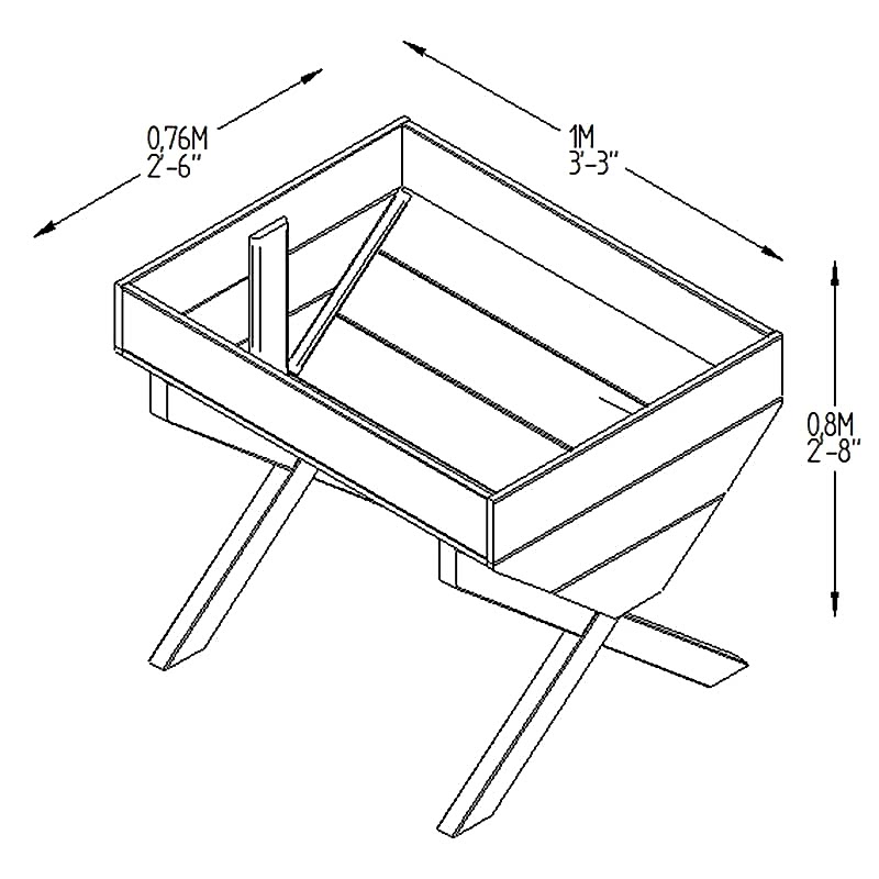 Forest Kitchen Garden Trough Planter 3'x3' Technical Drawing