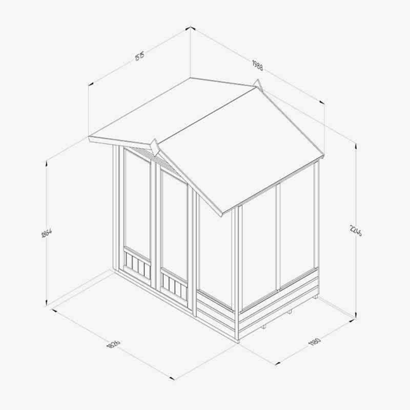 6' x 4' Forest Beckwood 25yr Guarantee Double Door Apex Summer House (1.99m x 1.23m) Technical Drawing