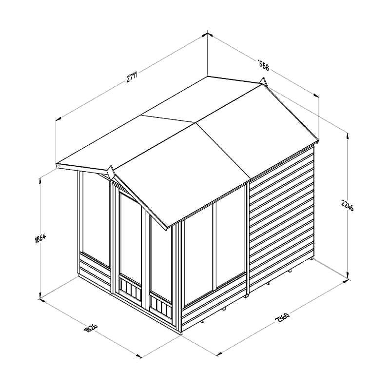 8' x 6' Forest Beckwood 25yr Guarantee Double Door Apex Summer House - 5 Windows (2.42m x 1.99m) Technical Drawing