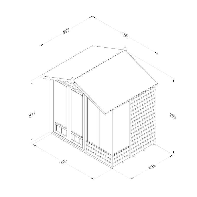 7' x 5' Forest Beckwood 25yr Guarantee Double Door Apex Summer House (2.28m x 1.53m) Technical Drawing