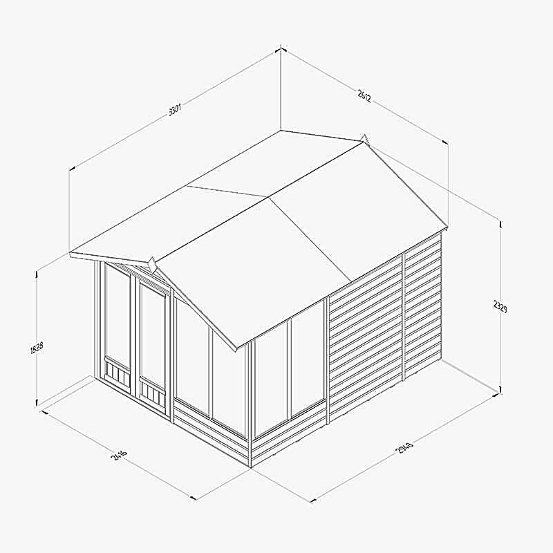 10' x 8' Forest Beckwood 25yr Guarantee Double Door Apex Summer House (3.01m x 2.61m) Technical Drawing
