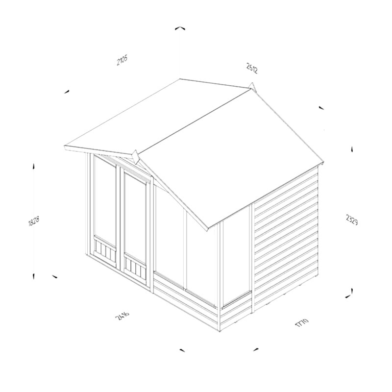 8' x 6' Forest Beckwood 25yr Guarantee Double Door Apex Summer House - 4 Windows (2.61m x 1.82m) Technical Drawing