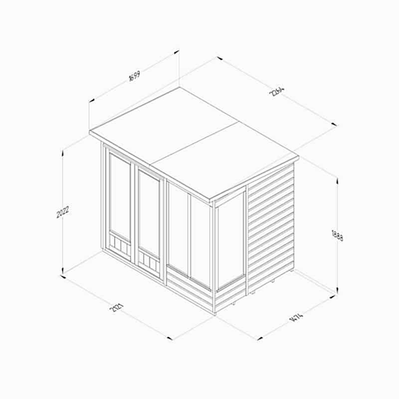 7' x 5' Forest Beckwood 25yr Guarantee Double Door Pent Summer House (2.26m x 1.7m) Technical Drawing
