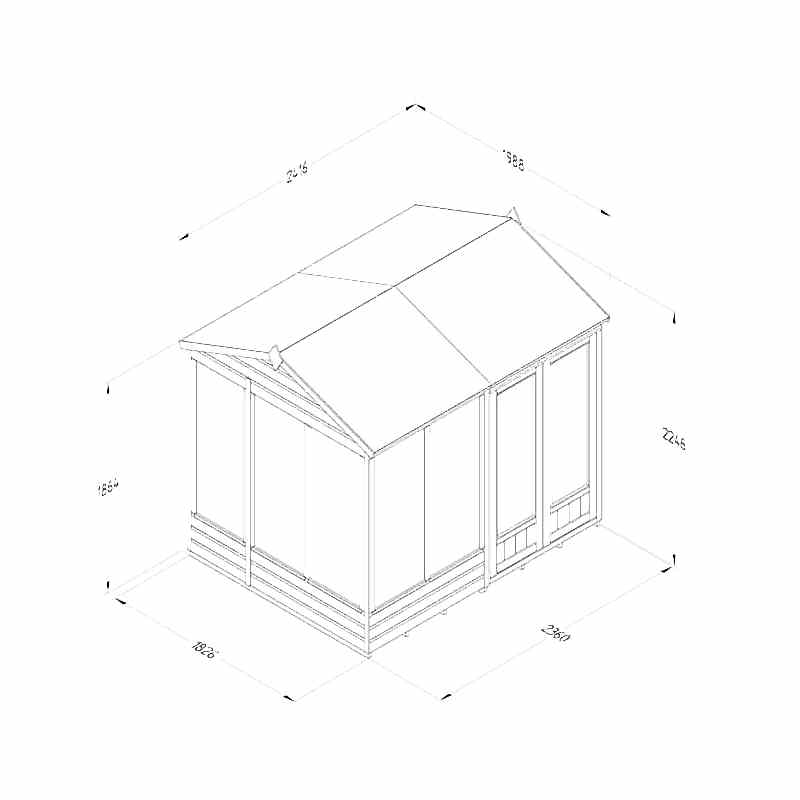 8' x 6' Forest Beckwood 25yr Guarantee Double Door Reverse Apex Summer House (2.42m x 1.99m) Technical Drawing