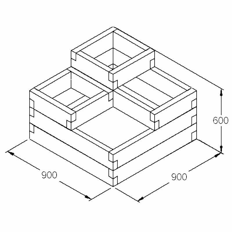 Forest Caledonian Tiered Raised Bed 3'x3' (0.9x0.9m) Technical Drawing