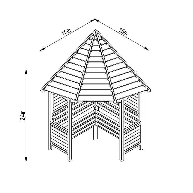 Forest Venetian Corner Garden Arbour Seat 8'x5' Technical Drawing
