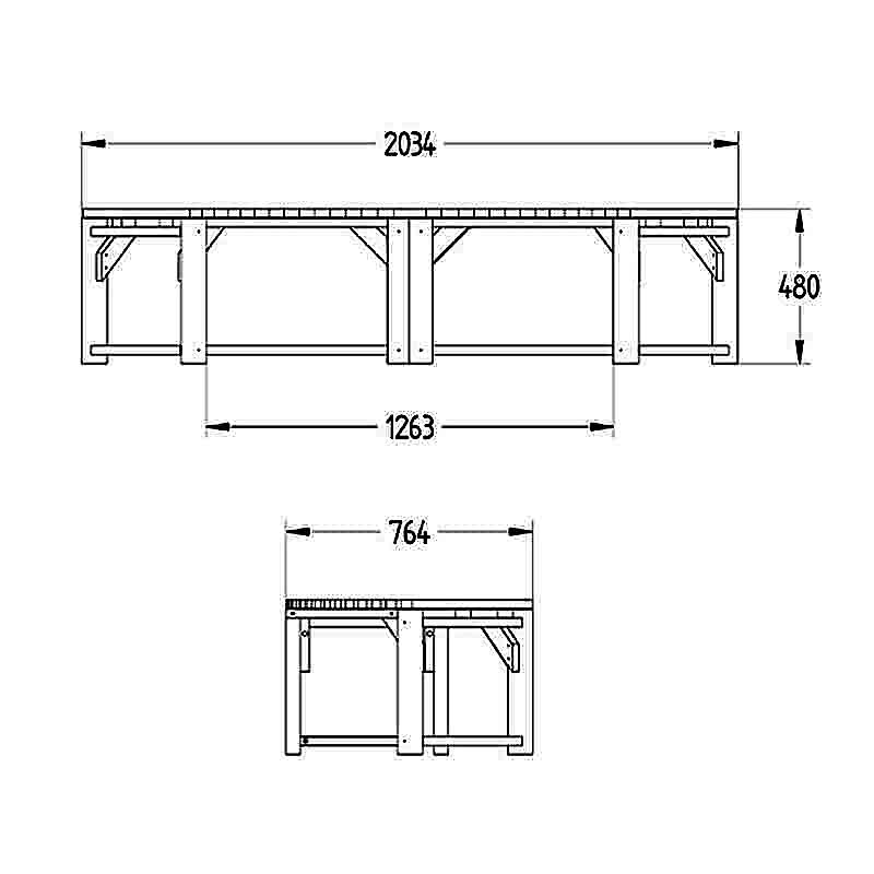 Forest Curved Wooden Firepit Bench 6'8 x 2'6 (2.03m x 0.76m) - Pack of 2 Technical Drawing