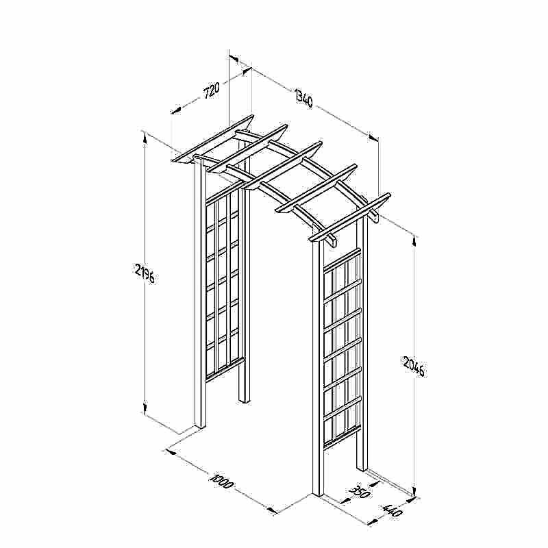 Forest Classic Dome Top Wooden Garden Pergola Arch 4'5 x 2'4 Technical Drawing