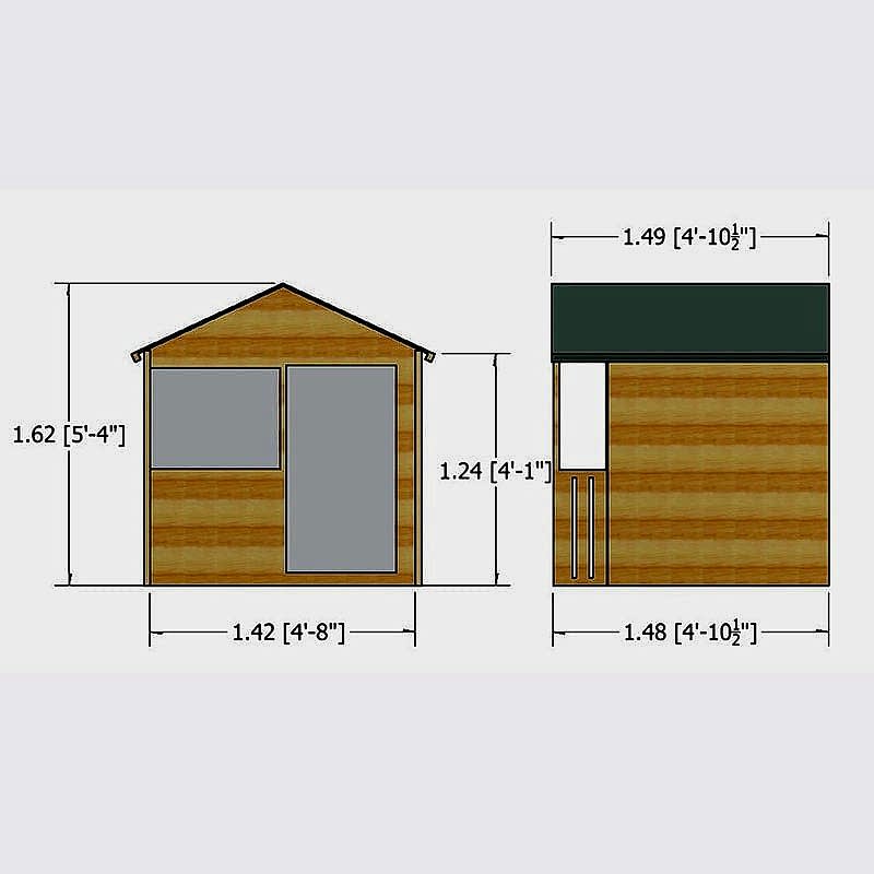 5' x 4' Shire Club Kids Wooden Playhouse (1.42m x 1.48m) Technical Drawing
