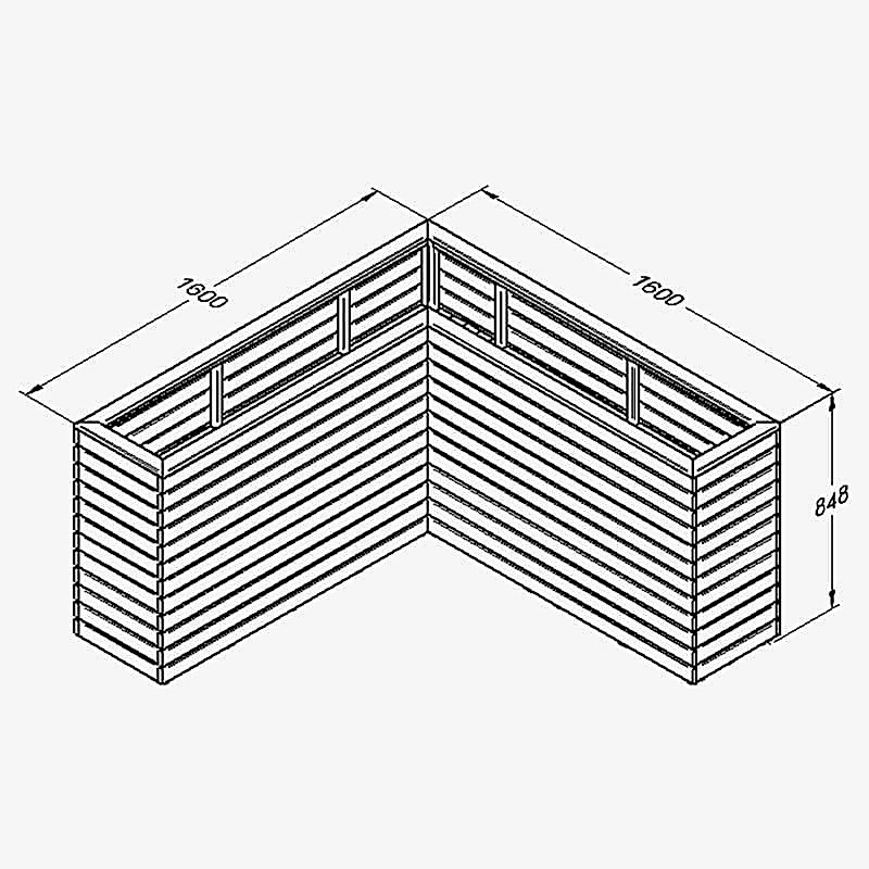 5'3 x 5'3 Forest Linear Corner Wooden Planter (1.6m x 1.6m) Technical Drawing
