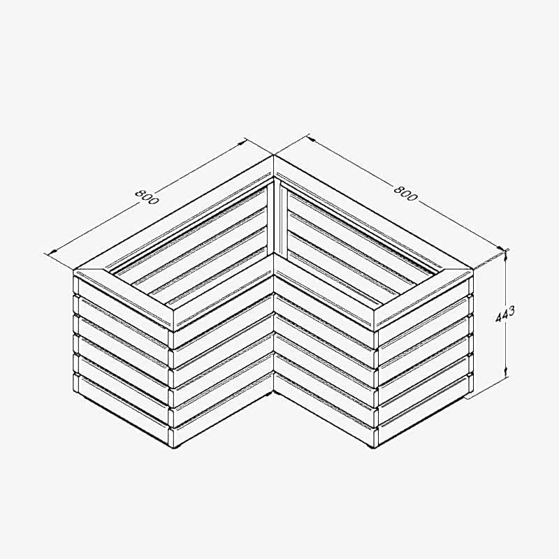 2'7 x 2'7 Forest Linear Corner Wooden Planter (0.8m x 0.8m) Technical Drawing