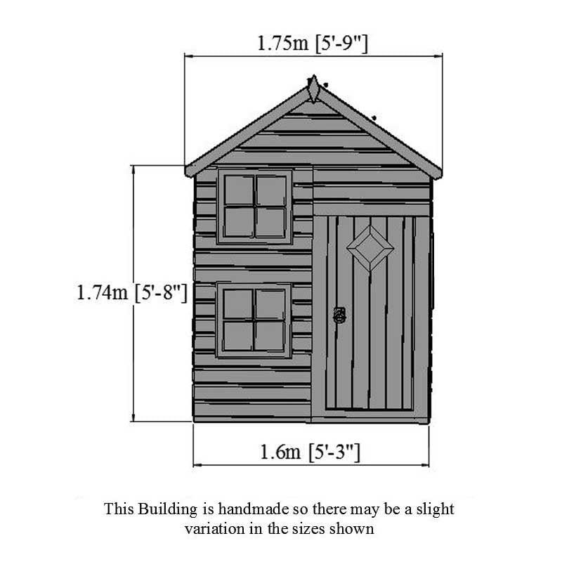 5'3 x 5'6 Shire Croft Childrens/ Kids Wooden Garden Playhouse Technical Drawing