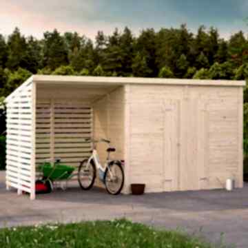 16' x 6' Palmako Leif Heavy Duty Wooden Shed with Bike Shelter (4.7m x 1.9m) 