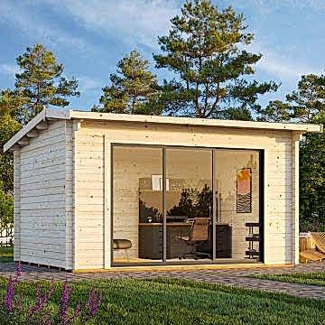 Palmako Ines 4.3m x 3.8m Log Cabin Garden Office Sliding Doors (44mm)