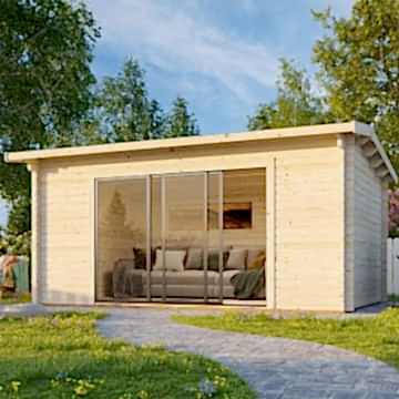 Palmako Ines 5.2m x 3.8m Log Cabin Garden Office Sliding Doors Plus (44mm)