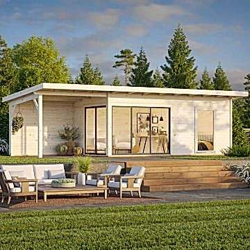 Palmako Andrea 9.2m x 4m Contemporary Log Cabin with Gazebo Sliding Doors (44mm)