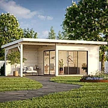 Palmako Andrea 7.2m x 4m Contemporary Log Cabin with Gazebo Sliding Doors Plus (44mm)