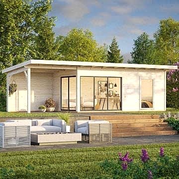 Palmako Andrea 9.2m x 4m Contemporary Log Cabin with Gazebo Sliding Doors Plus (44mm)