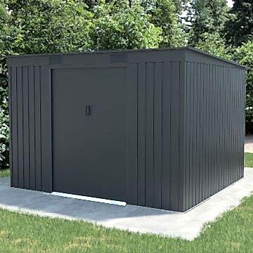 9' x 8' Lotus Adonis Pent Metal Shed - Grey (2.61m x 2.41m) 9' x 8' Lotus Adonis Pent Metal Shed - Grey (2.61m x 2.41m)