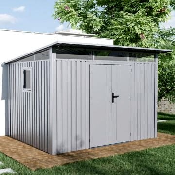 10' x 8' Lotus Minos White Aluminium Metal Shed (2.96m x 2.54m) 10' x 8' Lotus Minos White Aluminium Metal Shed (2.96m x 2.54m)