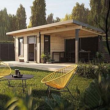 Palmako Grace 6m x 3.9m Pent Log Cabin with Gazebo (56mm) 