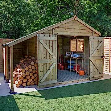 10' x 8' Forest Premium Tongue & Groove Double Door Apex Shed with Logstore