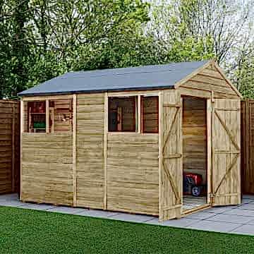 10' x 6' Forest 4Life 25yr Guarantee Overlap Pressure Treated Double Door Apex Wooden Shed (3.01m x 1.99m)