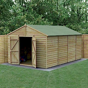 15' x 10' Forest 4Life 25yr Guarantee Overlap Pressure Treated Windowless Double Door Apex Wooden Shed (4.48m x 3.21m)