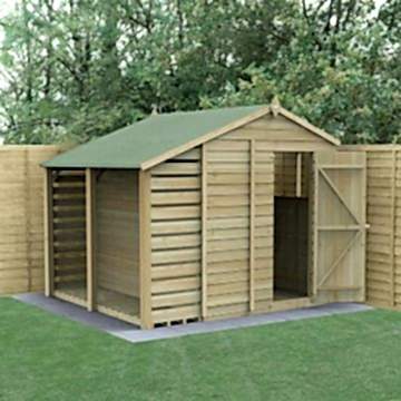 8' x 6' Forest 4Life 25yr Guarantee Overlap Pressure Treated Apex Wooden Shed with Lean To (2.42m x 2.65m)